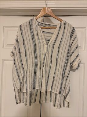 Matching set. Striped V-Neck Oversized Women’s Top in Cream and Black with pants